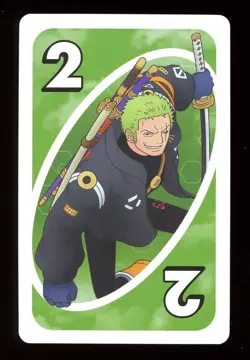Roronoa Zoro GREEN #2 Card ONE PIECE Mattel Orig. Japanese UNO Card Near Mint - Image 1