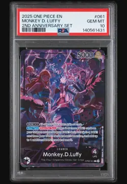2025 One Piece CCG Monkey.D.Luffy Leader 2nd Anniversary OP09-061 PSA 10 ENGLISH - Image 1