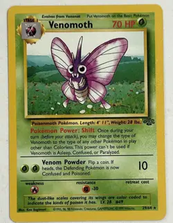 Venomoth 29/64 - Rare - WoTC Vintage Jungle Set Pokemon Card NM Unlimited - Image 1