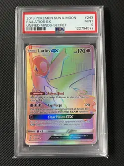 2019 POKEMON SUN & MOON UNIFIED MINDS SECRET #243 FULL ART/LATIOS GX PSA 9 - Image 1