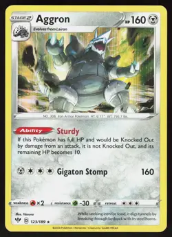 Aggron 123/189 Holo Rare Darkness Ablaze Pokemon Holo Lightly Played - Image 1