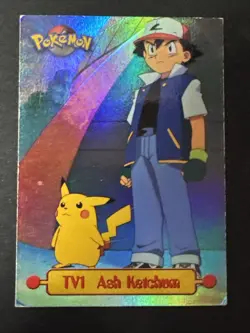 1999 Nintendo Pokemon Topps Ash Ketchum TV1 Animation Series 1 Blue Logo Holo - Image 1