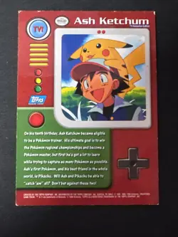 1999 Nintendo Pokemon Topps Ash Ketchum TV1 Animation Series 1 Blue Logo Holo - Image 2