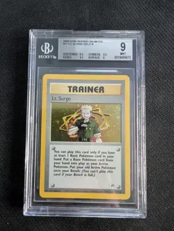 Lt Surge 17/132 Holo Gym Heroes Pokemon Card WOTC 2000 Graded BGS 9 swirl - Image 1