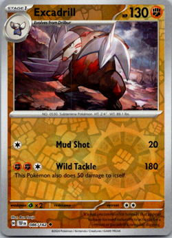 2024 Pokemon Temporal Forces Excadrill 086/162 Reverse Holo - Image 1