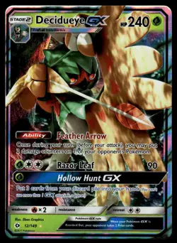 POKEMON DECIDUEYE GX SM BASE SET 12/149 HOLO ULTRA RARE NM/M - Image 1