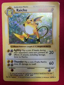 Raichu Base Set Shadowless Pokemon TCG Holo Rare 14/102 1999 - Image 1