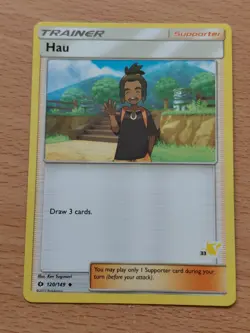 "33" Pokemon TCG Trainer Hau Sun & Moon 120/149 Pikachu Stamp Battle Academy - Image 1