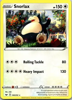 Snorlax 140/202 Rare Sword & Shield Pokemon Near Mint - Image 1