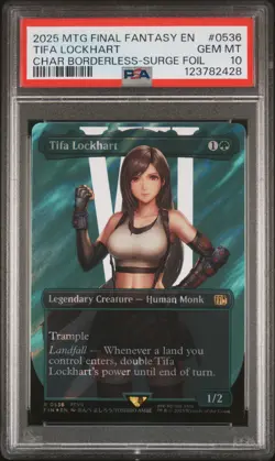 2025 MTG FINAL FANTASY CHARACTER BORDERLESS-SURGE FOIL TIFA LOCKHART PSA 10 - Image 1