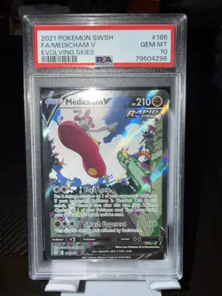 2021 POKEMON SWORD & SHIELD EVOLVING SKIES #186 FULL ART/MEDICHAM V PSA 10 - Image 1
