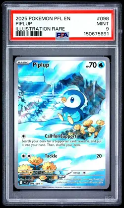 2025 POKEMON PFL EN-PHANTASMAL FLAMES ILLUSTRATION RARE #098 PIPLUP PSA 9 - Image 1