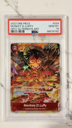 2022 PSA 10 GEM MT- MONKEY D LUFFY Alt Art OP01-024 - One Piece Romance Dawn - Image 1