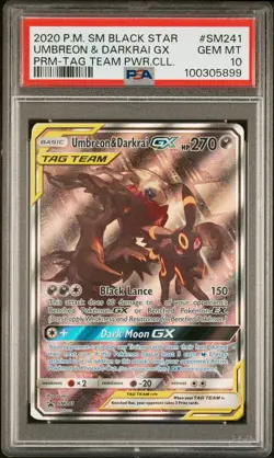 PSA 10 UMBREON & DARKRAI GX SM241 | Tag Team Powers Collection Pokemon Card - Image 1
