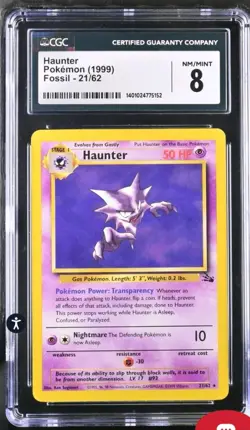 CGC 8 Haunter 21/62 Fossil Pokemon Card - Image 1