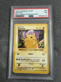 1999 Pokemon Pikachu Red Cheeks Shadowless NM PSA 7 - Image 1