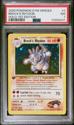 Brock's Rhydon - Holo - 1st Edition - PSA 7 - Gym Heroes - 2000 - #2/132 Pokemon - Image 1