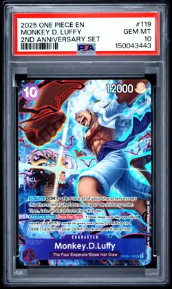 2025 ONE PIECE ENGLISH VERSION 2ND ANNIVERSARY SET #119 MONKEY D. LUFFY PSA 10 - Image 1