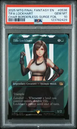 2025 MTG FINAL FANTASY CHARACTER BORDERLESS-SURGE FOIL TIFA LOCKHART PSA 10 - Image 1