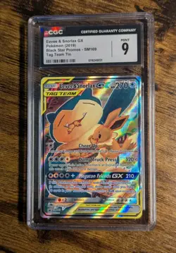 2019 POKEMON 🍘 SM169 BLACK STAR PROMO TAG TEAM EEVEE & SNORLAX GX CGC 9 MINT ✨ - Image 2
