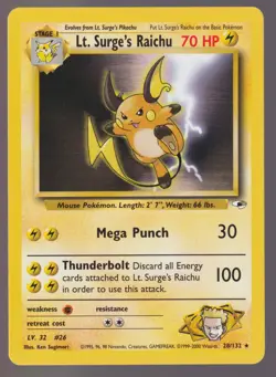 Lt. Surge's Raichu 28/132 Rare Gym Heroes Pokemon LP - Image 1