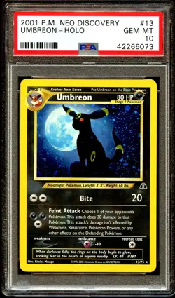PSA 10 GEM MINT Umbreon 13/75 HOLO Neo Discovery RARE Pokemon Card - Image 1