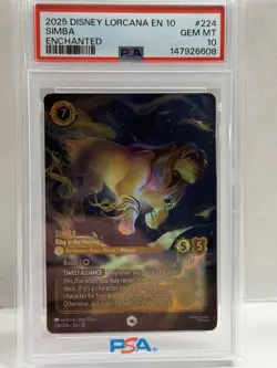 2025 Disney Lorcana EN 10 ENCHANTED #224 SIMBA - KING IN THE MAKING - PSA 10 - Image 1