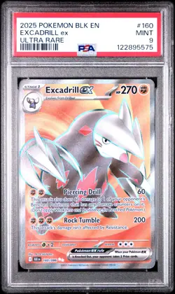 2025 POKEMON BLK EN-BLACK BOLT ULTRA RARE #160 EXCADRILL EX PSA 9 - Image 1