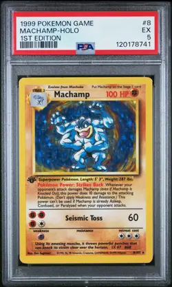 1999 POKEMON BASE SET 1ST EDITION #8 MACHAMP-HOLO PSA 5 - Image 1