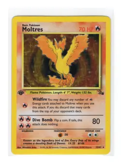 Pokemon Cards: Fossil 1st Edition Rare Holo: Moltres 12/62 - Image 1