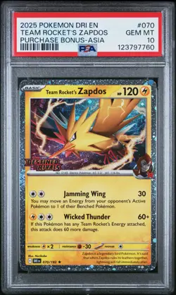 2025 POKEMON DRI EN-DESTINED RIVALS #070 TEAM ROCKET'S ZAPDOS PSA 10 - Image 1