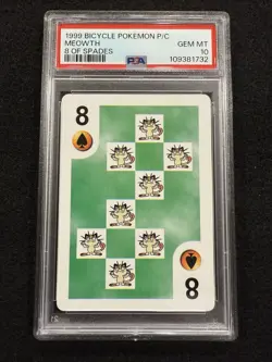 Pokemon Meowth 8 of Spades from Bicycle Poker Deck 1999 in a PSA 10! Low Pop! - Image 1