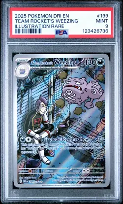 2025 POKEMON DESTINED RIVALS ILLUSTRATION RARE #199 TEAM ROCKET'S WEEZING PSA 9 - Image 1