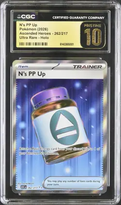 CGC 10 Pristine N’s PP Up 262 Pokemon Ascended Heros Ultra Rare Holo 262/217 - Image 1