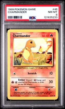 1999 POKEMON BASE SET UNLIMITED #46 CHARMANDER PSA 8 - Image 1
