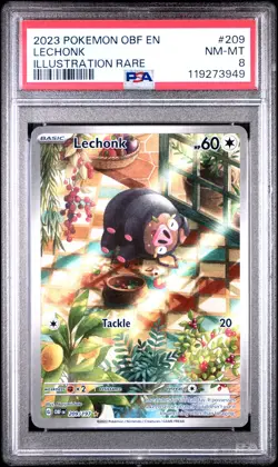 2023 POKEMON OBF EN-OBSIDIAN FLAMES ILLUSTRATION RARE #209 LECHONK PSA 8 - Image 1