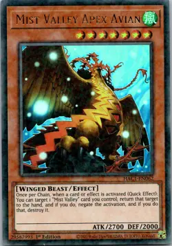 Yugioh Mist Valley Apex Avian (Duel Terminal) HAC1-EN062 1st Edition Duel Termin - Image 1