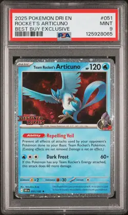 2025 POKEMON DESTINED RIVALS BEST BUY #051 TEAM ROCKET'S ARTICUNO PSA 9 - Image 1