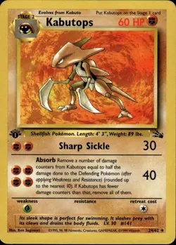 Kabutops 24 Rare Fossil 24/62 Fighting 1st Edition Pokemon Card - Image 1