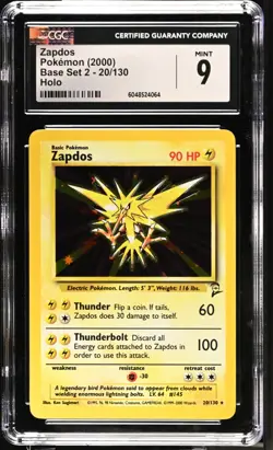 Pokemon Base Set 2 ZAPDOS Holo CGC 9 (4064) Graded Power - Image 1