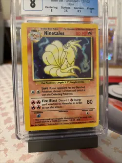 CGC 8 Pokemon TCG Ninetales Holo Rare 12/102 Base Set WotC - OC Cut Error 💎 - Image 2