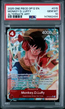 2025 ONE PIECE OP12-LEGACY OF THE MASTER ALTERNATE ART MONKEY D. LUFFY PSA 10 - Image 1