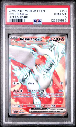 2025 POKEMON WHT EN-WHITE FLARE ULTRA RARE #158 RESHIRAM EX PSA 10 - Image 1