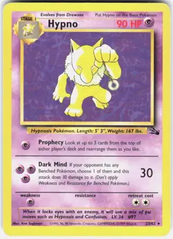 Hypno 23/62 Rare Fossil Pokemon Unlimited HP - Image 1