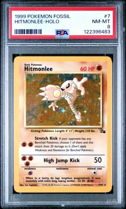 1999 POKEMON FOSSIL #7 HITMONLEE-HOLO PSA 8 - Image 1