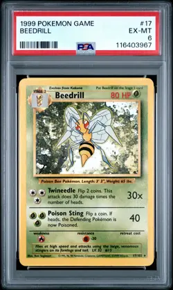 1999 POKEMON BASE SET UNLIMITED #17 BEEDRILL PSA 6 - Image 1