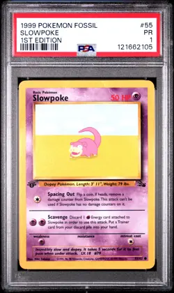 1999 POKEMON FOSSIL 1ST EDITION #55 SLOWPOKE PSA 1 - Image 1