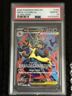 2025 POKEMON MEG EN MEGA LUCARIO ex ULTRA RARE #160 PSA 10 - Image 1