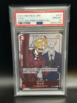 2022 One Piece SANJI Japanese OP01-013 25th Anniversary Prem. Card Coll. PSA 10 - Image 1