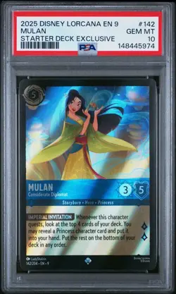 2025 Disney Lorcana Fabled EN 9 - Mulan Considerate Diplomat #142 Holo PSA 10 - Image 4